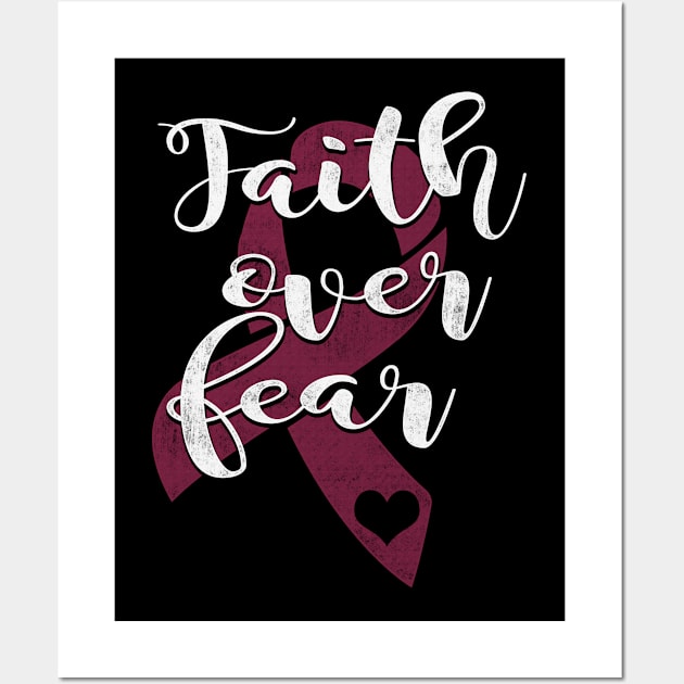 Faith Over Fear Sickle Cell Awareness Burgundy Ribbon Warrior Support Survivor Wall Art by celsaclaudio506